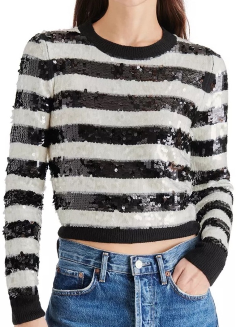 Steve Madden Elina Striped Sequin Crewneck Sweater Size S
NWOT